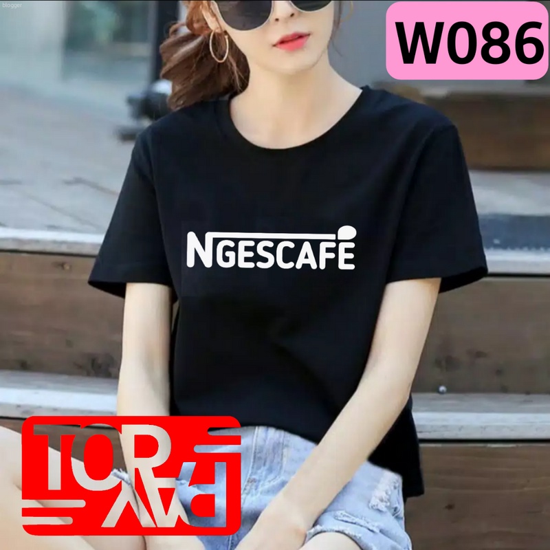 kaos wanita W086 sunda plesetan ngescafe baju kata size XL L hitam