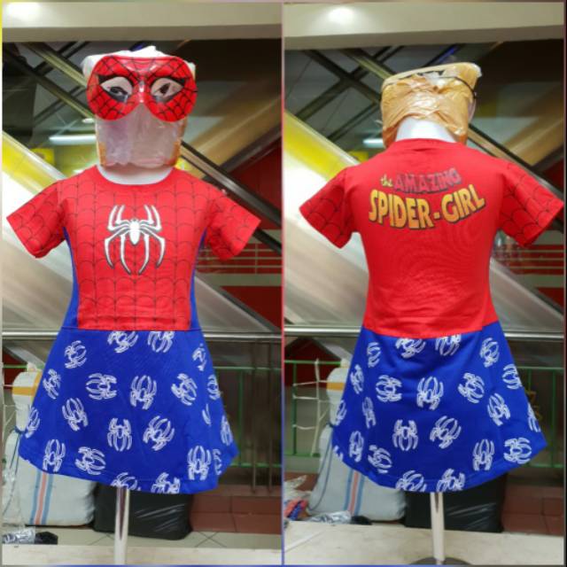 Kostum baju anak perempuan superhero spidergirl / DRESS BAJU ANAK SPIDERGIRL TERBARU GRATIS TOPENG TERLARIS