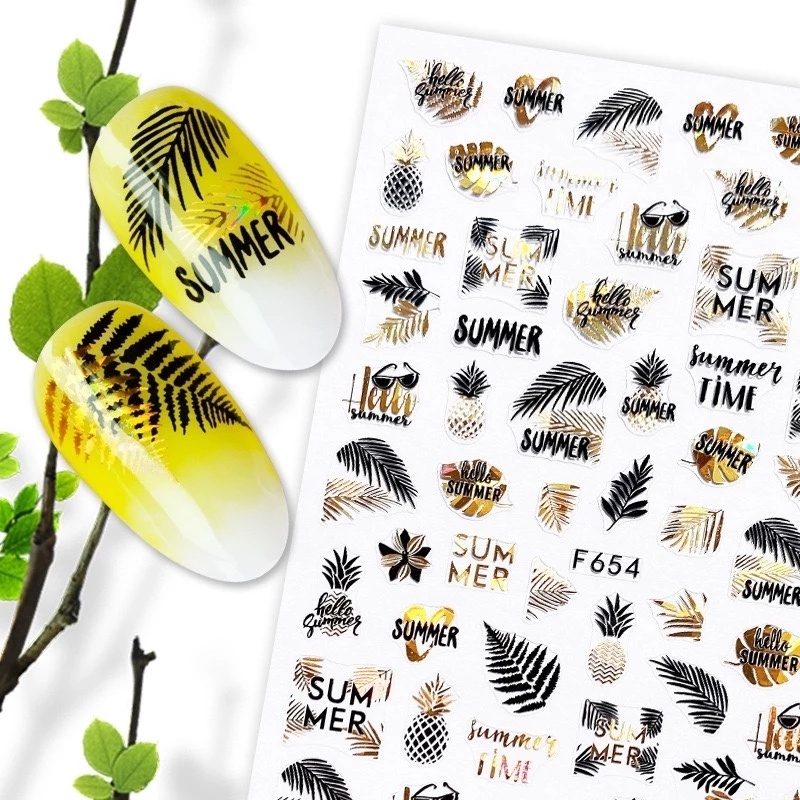 1 Lembar Stiker Kuku Transfer Air Desain Daun Musim Gugur Warna Hitam Emas Untuk Aksesoris Manicure