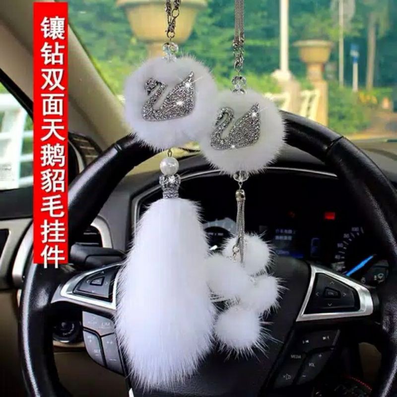 gantungan spion mobil swan GS ANGSA POM2 // gantungan spion mobil Gantungan mobil spion angsa Gantungan Spion Car Bunga Middle Mirror Feather Bulu Crystal Angsa Aksesoris