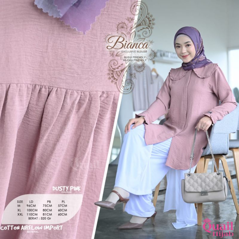 ATASAN WANITA/BLOUSE BUSUI & WUDHU FRIENDLY BAHAN COTTON AIRFLOW IMPORT ~ BIANCA EXCLUSIVE BLOUSE OR