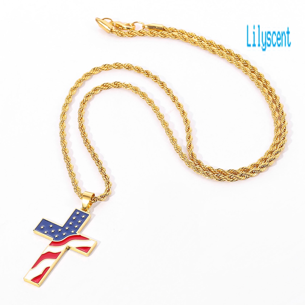 Lily Kalung Rantai Liontin Salib Motif Print Bendera Amerika / National Warna-Warni Untuk Pria