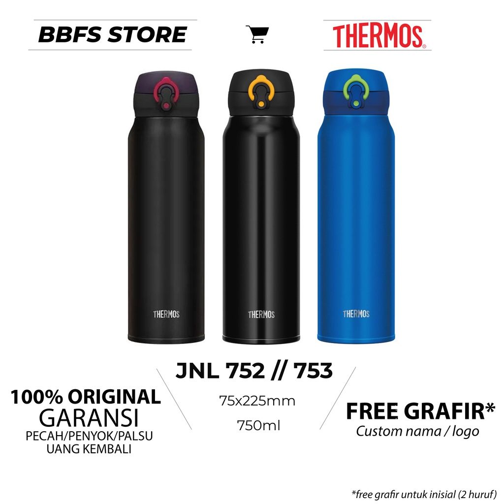 Thermos JNL-752 Stylish One Push Tumbler 750ml - Matte Black 0.75L thermos hitam