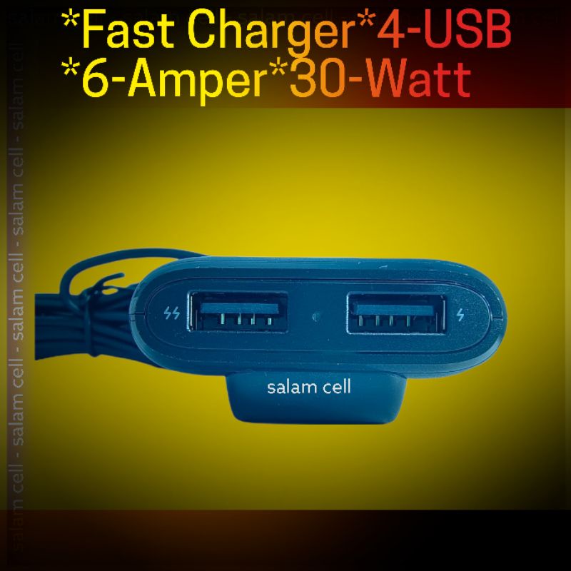 Charger mobil WELLCOMM FAST CHARGER 6A 30W 4Usb Premium Original Bergaransi