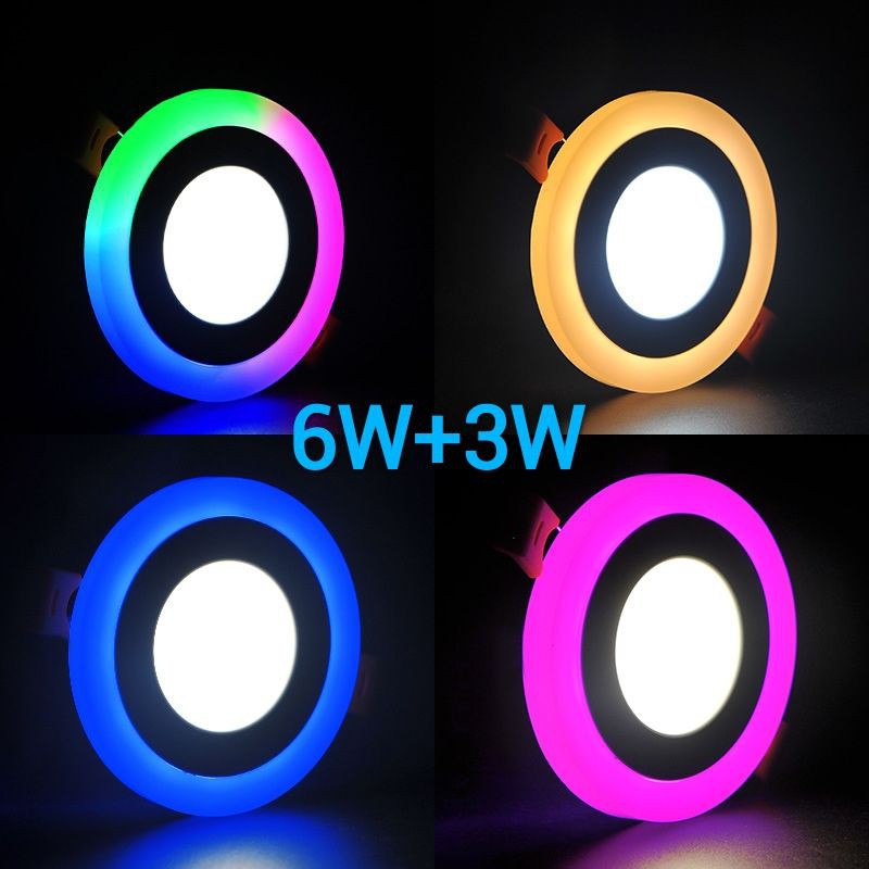 DOWNLIGHT LED PANEL 2 WARNA 6+3 WATT READY BULAT TENGAH PUTIH SAMPING BIRU DAN PUTIH