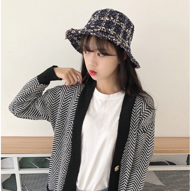 IMPORT WOMAN TWEED BUCKET HAT WINTER AUTUMN KOREAN STYLE TOPI WANITA MUSIM DINGIN