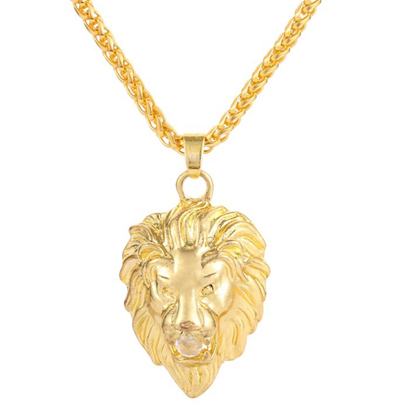 Men Lion Head Hip Hop Animal Necklace Pendent