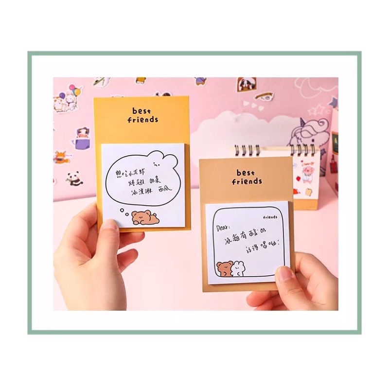 BEST FRIENDS SIMPLE STICKY MEMO INDEKS PAD BUKU CATATAN TEMPEL DINDING AESTHETIC FANCY MIX CUTE LUCU KARAKTER KARTUN HEWAN PASTEL KELINCI BERUANG ORGANIZER GRID IMPOR DESAIN ANAK PEREMPUAN MOTIF REMAJA CEWEK KOREA KAWAII PINK BOOKMARK KECIL