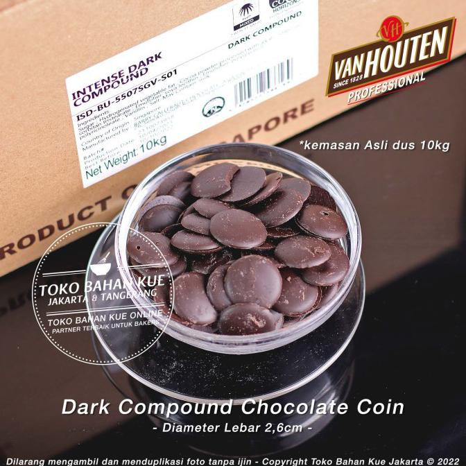 

Van Houten Intense Dark Chocolate Compound 1kg BUTTON Cokelat KEPING