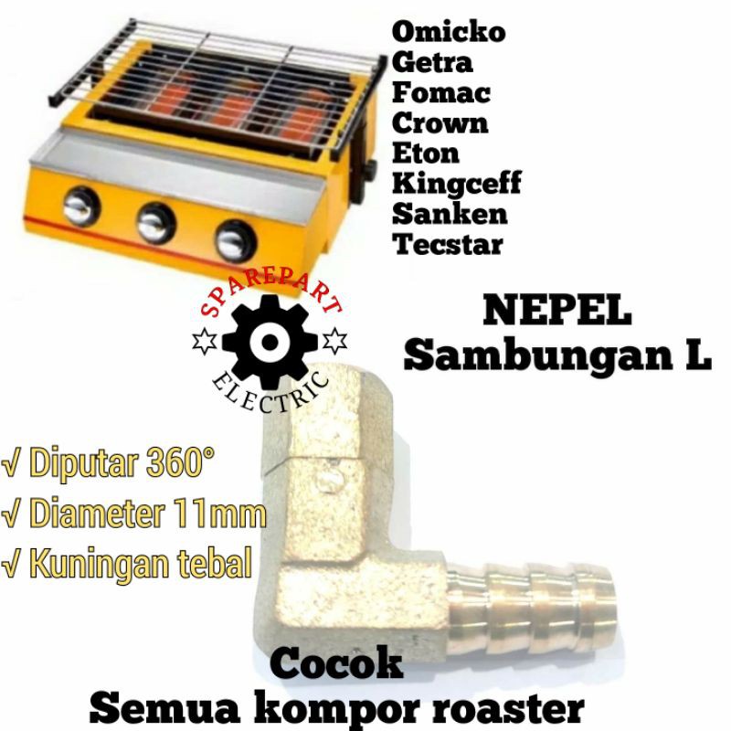 SAMBUNGAN L NEPEL KUNINGAN ORIGINAL KOMPOR PANGGANGAN ROASTER SEMUA MERK UNIVERSAL