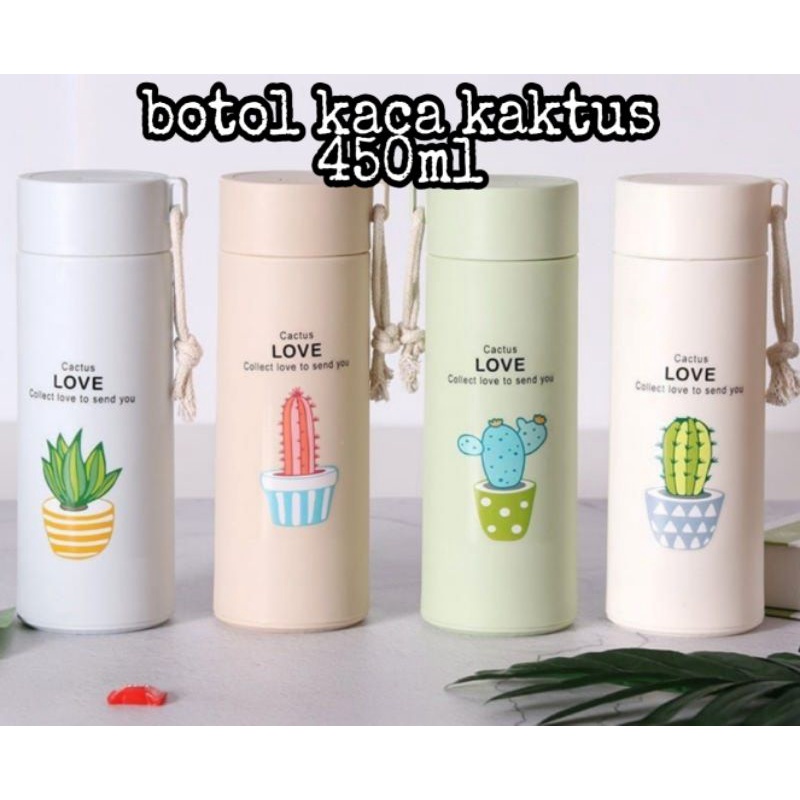 botol minum kaca kaktus 450ml