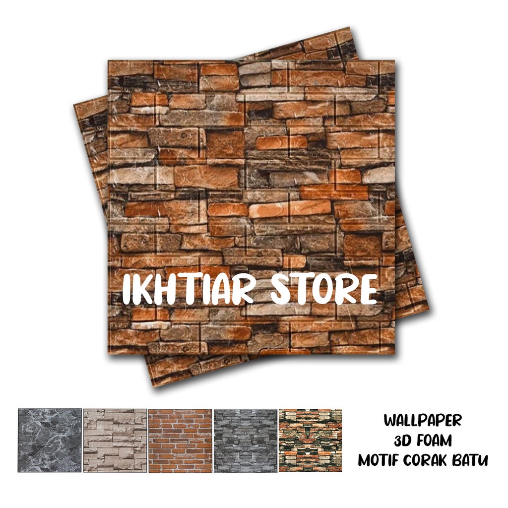 WALLPAPER 3D EMBOSSED STIKER DINDING MOTIF BATU ALAM CORAK CREAM / WALLFOAM TIMBUL 70x77cm-CRK COKLAT
