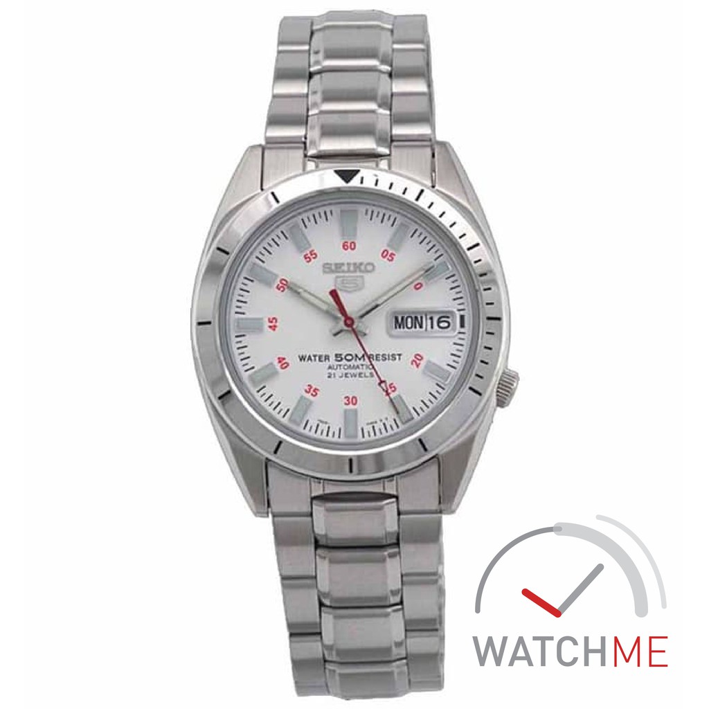 Jam Tangan Seiko 5 SNKF55K1 Automatic White Dial Silver 30m Stainless Steel Original Garansi