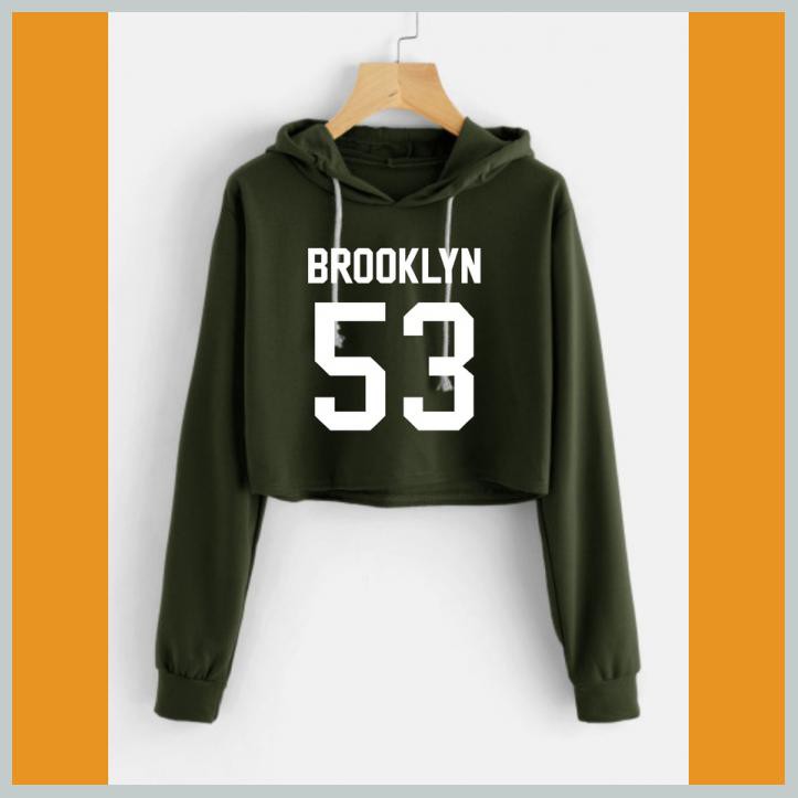 SWEATER CROP TOPI BROOKLYN 53 BABY TERRY/BLACK/MARRON/HIJAU ARMY - HITAM