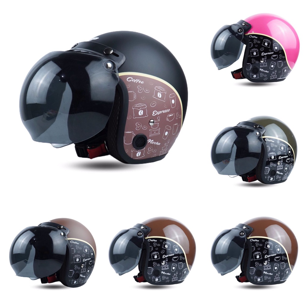 Helm Bogo Coffee Kopi Black Cream Pink Army Retro Dewasa Sni
