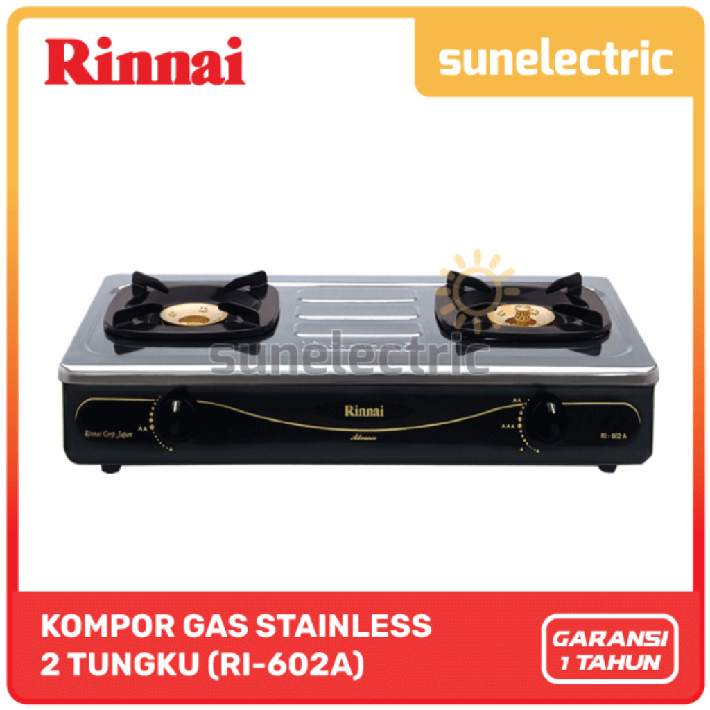 Rinnai RI-602 A Kompor Gas Stove 2 Tungku Stainless Steel RI 602 A / RI602 A / RI 602A / RI602A / RI