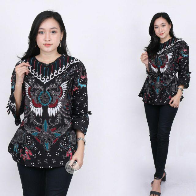 Batik COUPLE KELUARGA sania ruffle ori ndoro jowi dnt kupu putih-Blus M