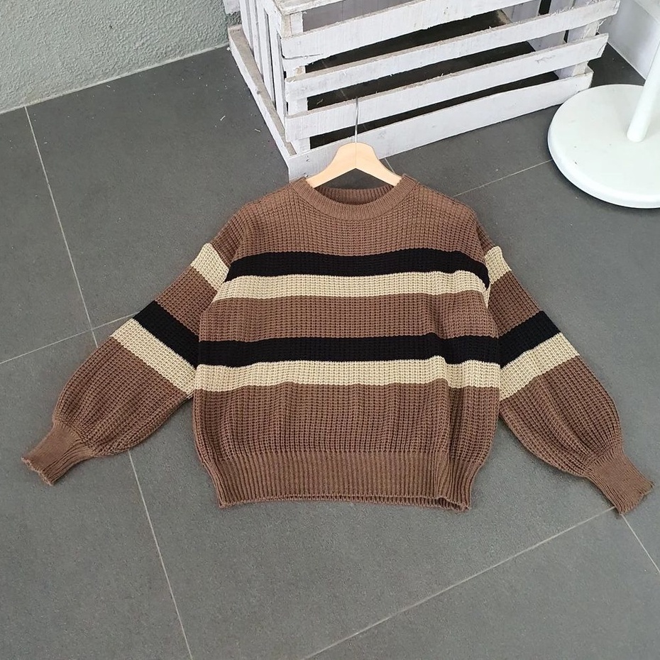 Freya Knite Sweater Rajut Ala Wanita Korean Outwear Motif Garis