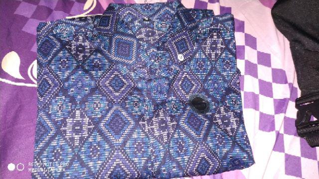 Baju Batik Kemeja Batik Pria Lengan Panjang Songket Diamond Biru Modern Slimfit Casual Blue