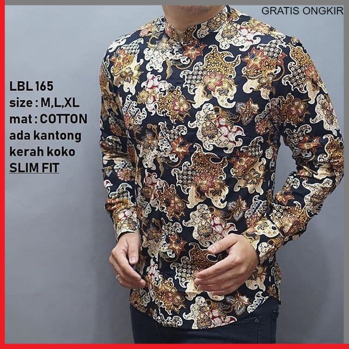 KEMEJA PRIA BATIK LENGAN PANJANG HEM BAHAN KATUN HALUS 40S LBL 165 PENDEK JAKARTA PLATINUM