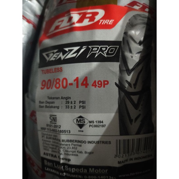 FDR BAN LUAR 90/80 RING 14 TUBELESS BEAT VARIO MIO SCOOPY