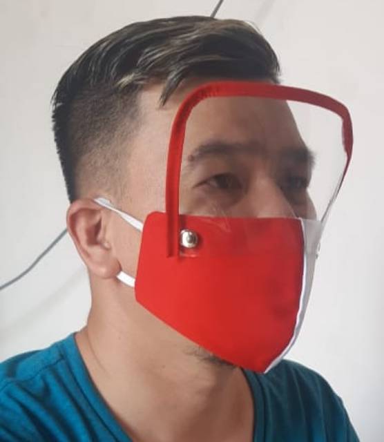 Masker 2 in 1 + Face shield Merah-Putih