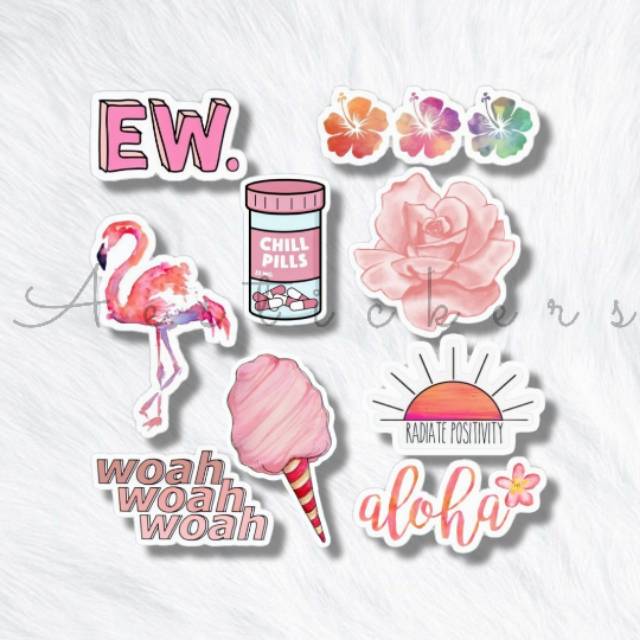  STICKER  PINK AESTHETIC 1 PACK STIKER PINK LUCU  UNTUK  CASE 