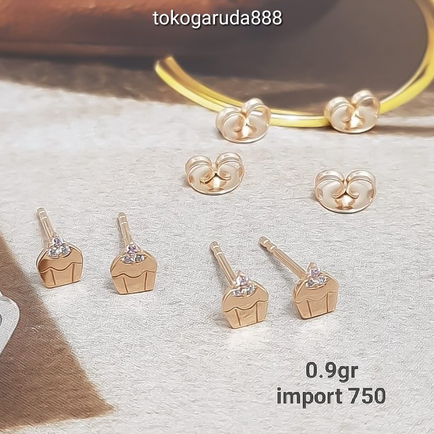 Anting duduk anak dan dewasa emas asli kadar 750 75% 22 17k cake love permata snow giwang kerabu paku cucuk stud