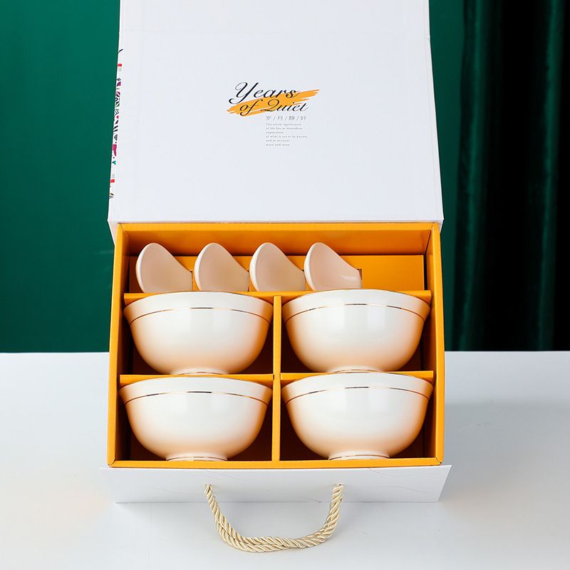 AGB - ABOWL4010 Mangkok Keramik Set 4 Bowl + 4 Sendok / Dinner Ceramic Tableware Years of Quiet