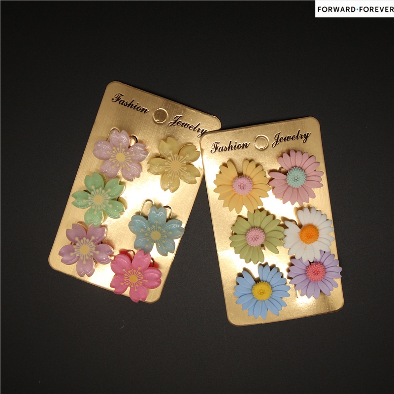 6pcs Bros Pin Kombinasi Bunga Daisy Cherry Blossom Bahan Plastik M70068