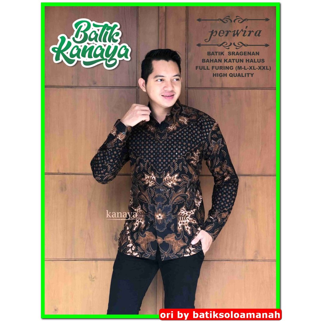 ATASAN BATIK PREMIUM KEMEJA BATIK SOLO Lengan Panjang Lapis Furing Aljaya Kembang Warna Ketaman Biru