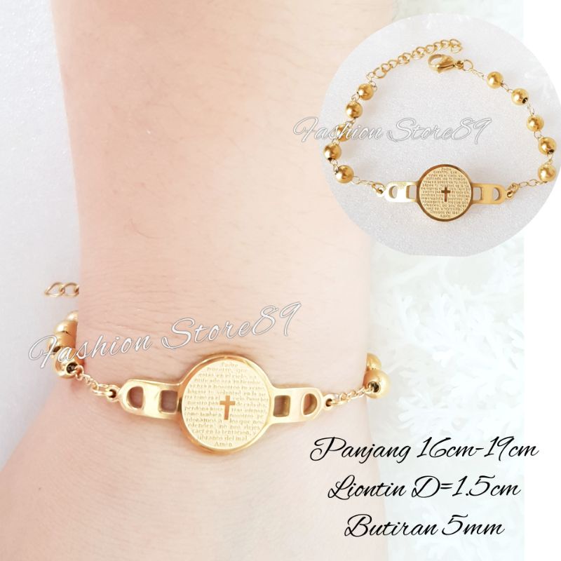 Gelang Salib Titanium Gelang Rosario Pria Wanita Antikarat Premium