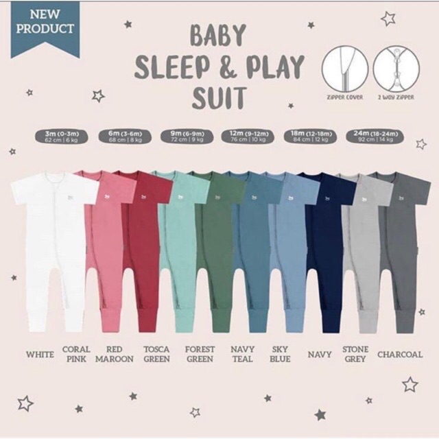 Littel Palmerhaus 3m/6m/9m/12m/18m/24m SLEEP &amp; PLAYSUIT (Sleepsuit Tangan Pendek)