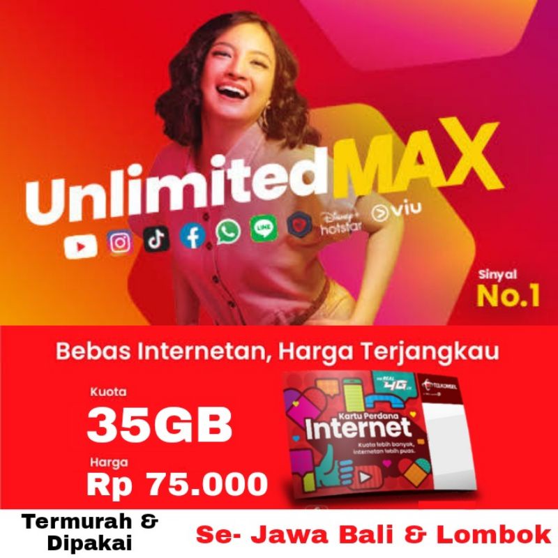 Perdana Telkomsel UnlimitedMAX 35GB 30 Hari