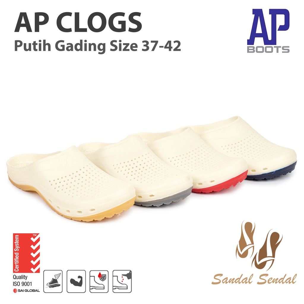 Sandal Slop AP CLOGS PUTIH GADING - Sandal AP Boots Karet Anti Slip