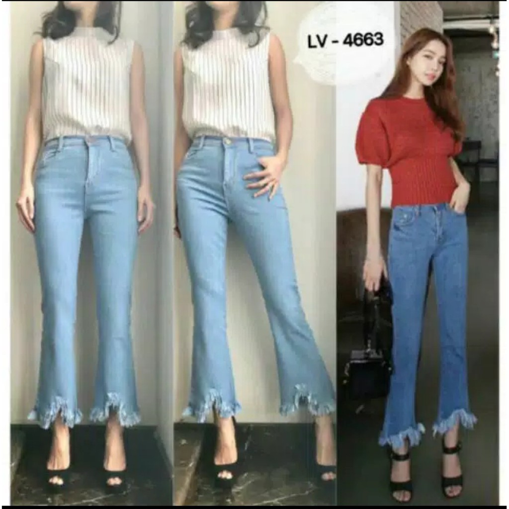 WF STORE- Celana jeans wanita highwaist cutbray rumbai jeans 4951