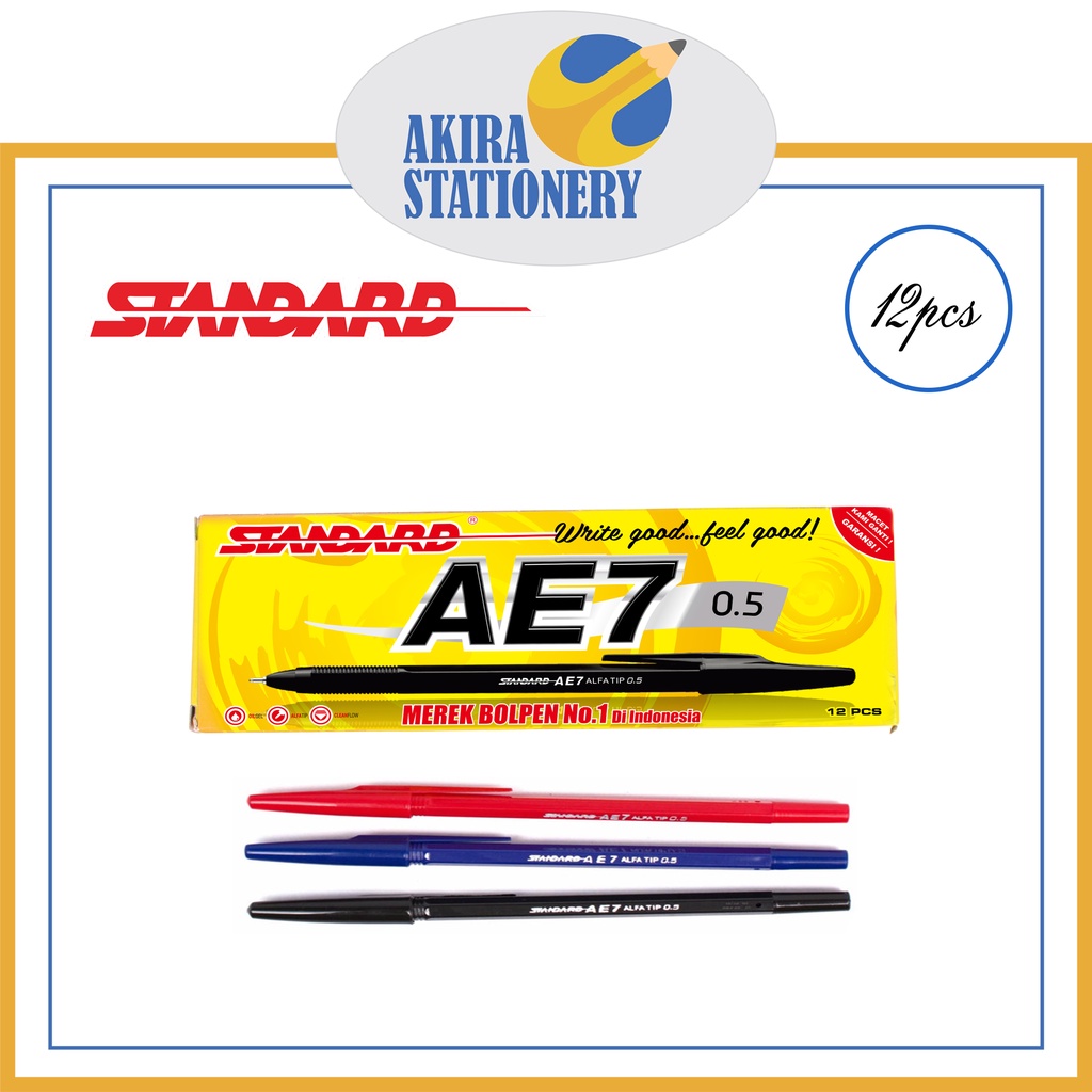 

PULPEN / PEN / PENA STANDARD AE7 0.5mm (12 PCS) [MERAH, BIRU, HITAM]