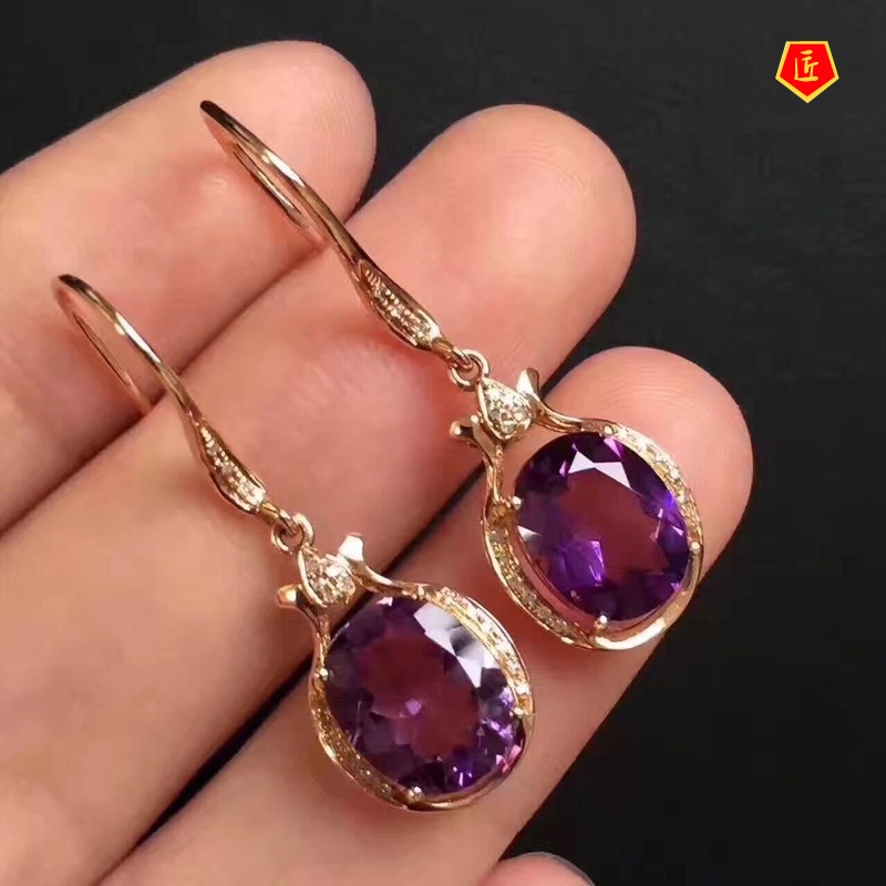 [Ready Stock]Elegant New Amethyst Silver Earrings