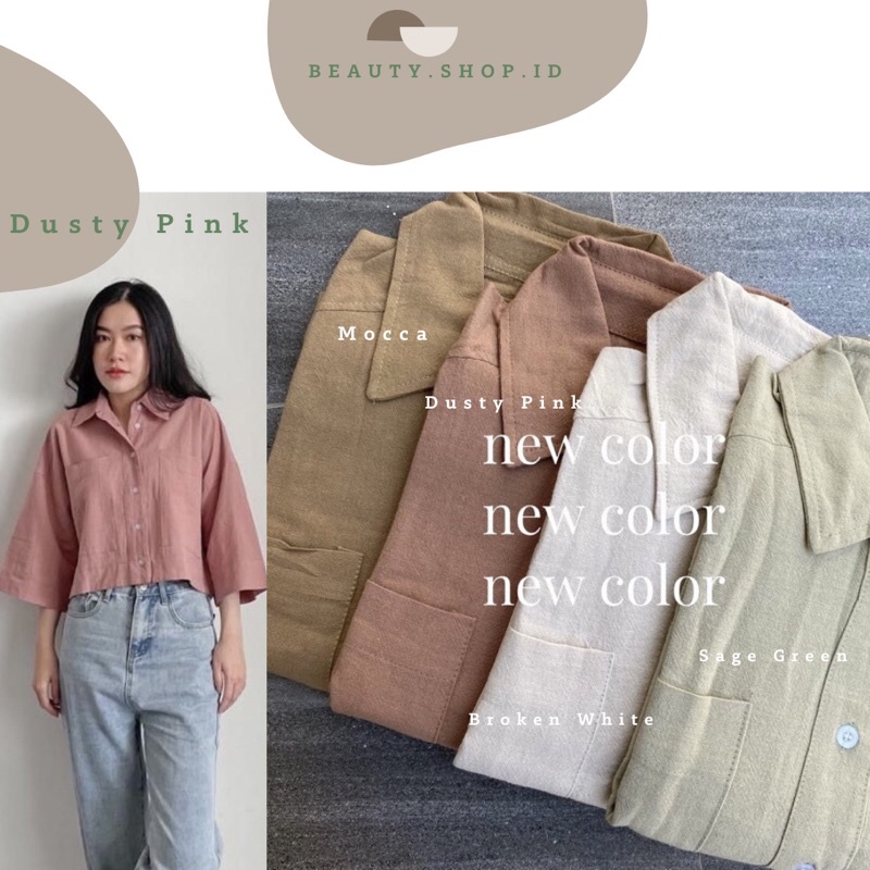 Holy Kemeja Crop Linen Pocket - Oversized Shirt Linen - Atasan Wanita - Outer Crop Linen - By SYSLABEL