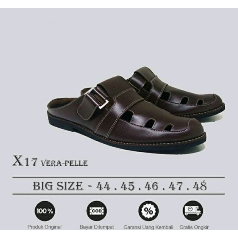 Bisa COD / Sandal Bustong Formal Pria Big Size 43-47 Sendal Slop Casual Exclusive Kulit Bapak2 Coklat Jumbo Size Besar,43