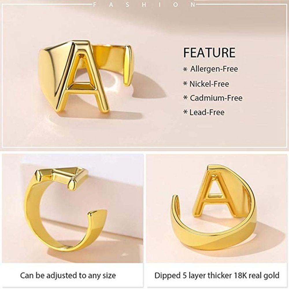 Lily Opening Ring Perhiasan Pesta Warna Emas Inisial Nama Alfabet A-Z