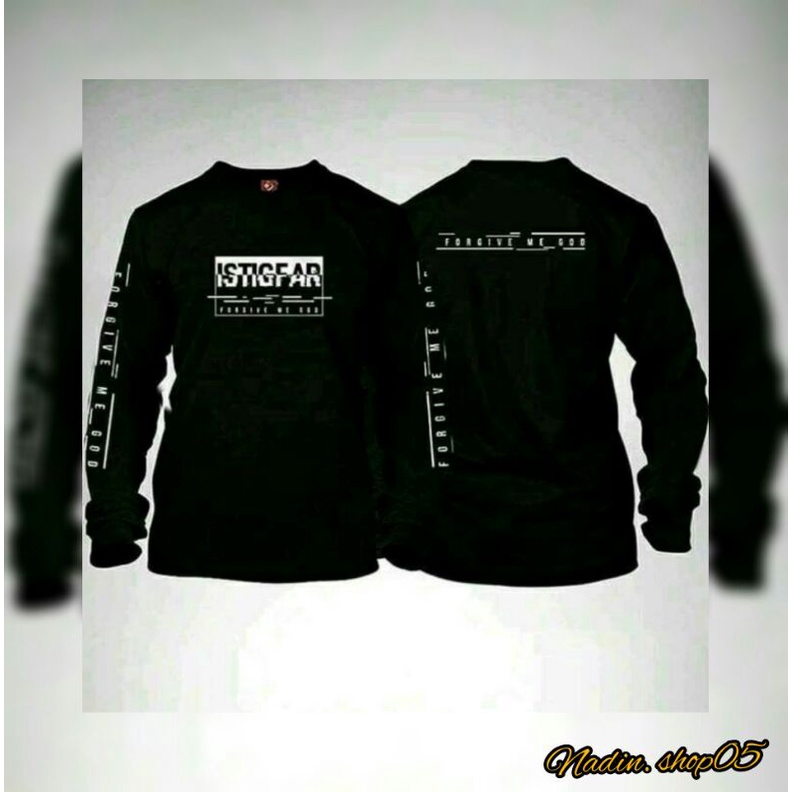 Muslim Pria Kaos istigfar - kaos dakwah -kaos dakwah lengan panjang - kaos islami pria - kaos santri