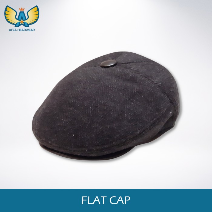 Flat Cap Newsboy Hat Topi patino motif garis - Black
