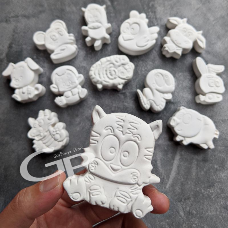 12 Shio Chinese Zodiac - Patung Lukis Mewarnai Gypsum Ecer Satuan Kelinci Naga Kerbau Babi untuk iml