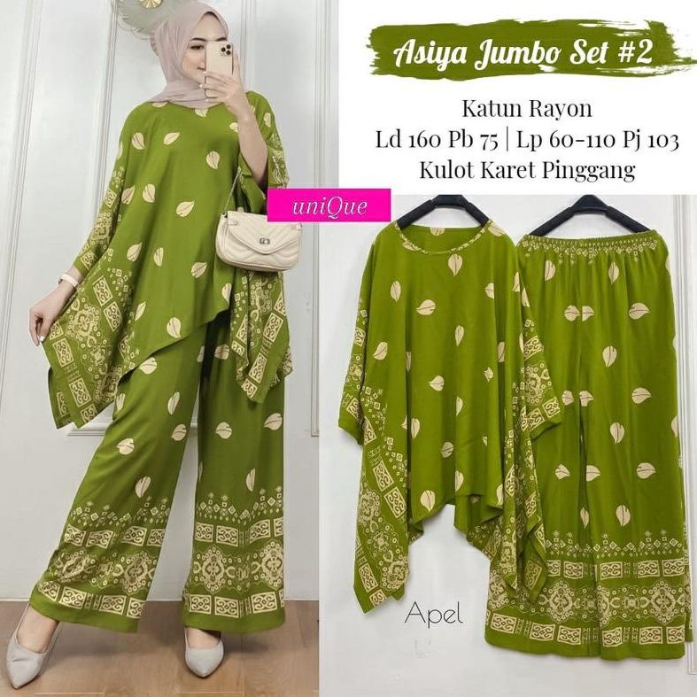 GRATIS ONGKIR ASIYA JUMBO SET Baju Setelan One Set Batwing Tunik Waka Waka Kulot Celana Panjang Moti