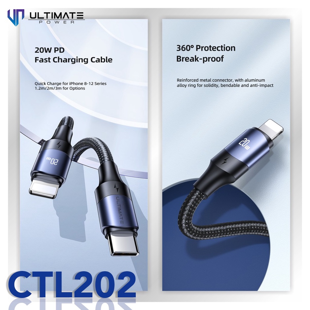 Ultimate Kabel Data Cable Type-C To Lightning 20W PD Fast Charging 2M