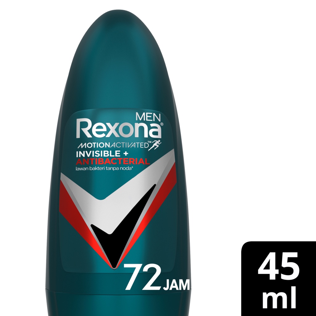 Rexona Men Deodorant Roll On Antiperspirant Invisible + Antibacterial Perlindungan Antibakteri Dan Noda 45 Ml