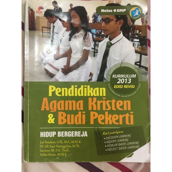 buku bekas pendidikan agama kristen dan budi pekerti  penerbit bpk gunung mulia smp kelas 9
