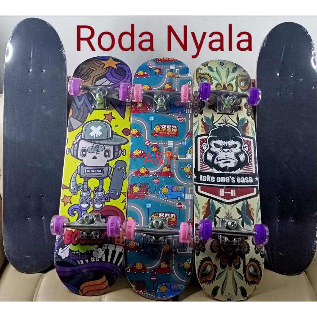 BISA COD PAPAN LUNCUR SKATEBOARD XL FULLSET DEWASA BESAR KAYU SKATE BOARD RODA NYALA