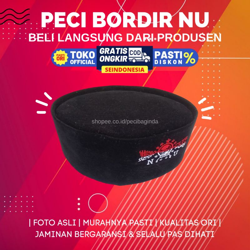 Peci NU Dewasa Hitam Songkok Bordir Merah Putih Kopyah Ngaji Anak Kopiyah TPQ